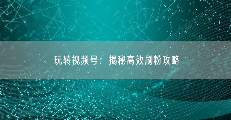玩转视频号：揭秘高效刷粉攻略